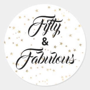 Redonda 50 y Fabulous Gold Stars Classic Round Pegatina
