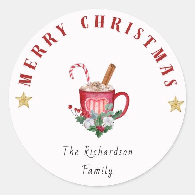 Redonda Acogedor café de invierno Mug Merry Pegatina de Na (Anverso)