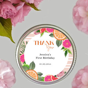 Redonda Acuarela Cítricos Tropicales Gracias Pegatina Favo