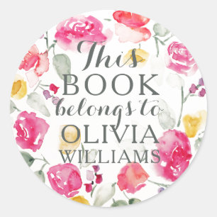 Redonda Acuarela romántica Este libro pertenece a Pegatina