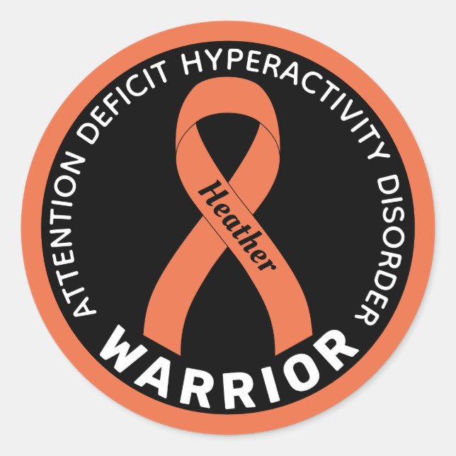 Redonda ADHD Warrior Ribbon Black Round Pegatina (Anverso)
