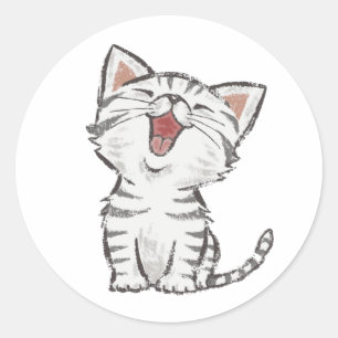 Redonda Adorable Pegatina Gris Gris Gris Gatito Feliz