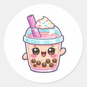 Redonda Adorable Personaje de Boba Tea Kawaii Pegatina