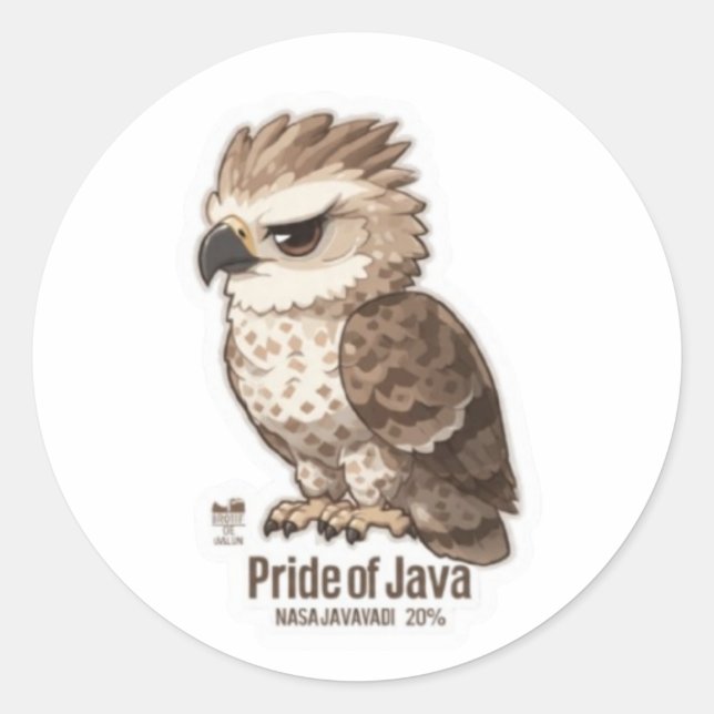 Redonda Águila de Java Kawaii Pegatina - Nación de Indones (Anverso)