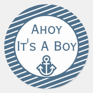Redonda Ahoy es un chico Pegatina de Baby Shower