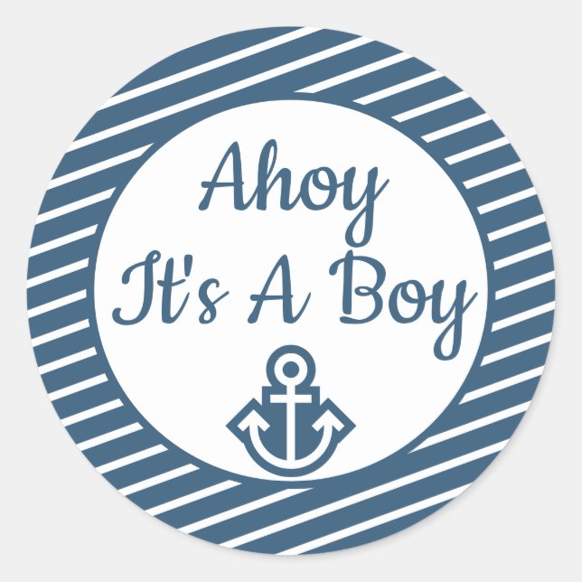 Redonda Ahoy es un chico Pegatina de Baby Shower (Anverso)