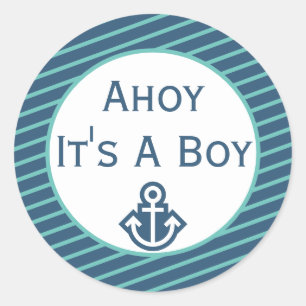 Redonda Ahoy es un chico Pegatina de Baby Shower