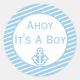 Redonda Ahoy es un chico Pegatina de Baby Shower