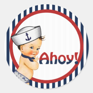 Redonda Ahoy es un muchacho Pegatina de Baby Shower