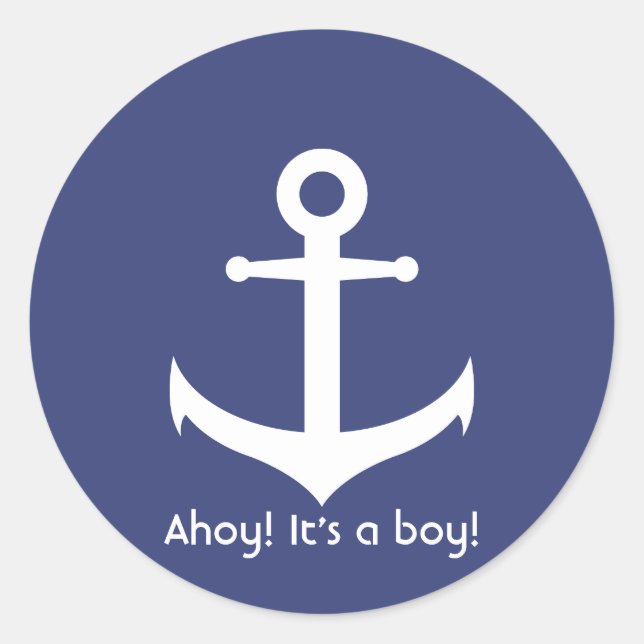Redonda ¡Ahoy! It's a Boy! Pegatina de Baby Shower Nautica (Anverso)