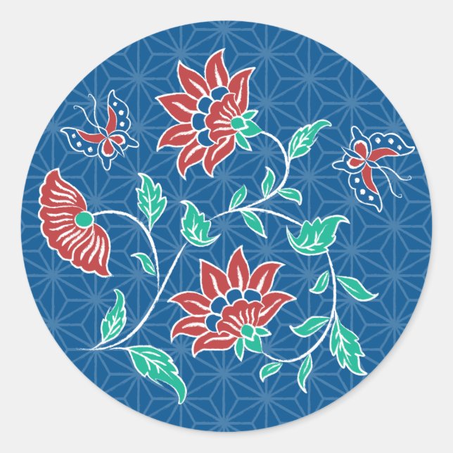 Redonda Aiyana Floral Batik Round Pegatina (Anverso)