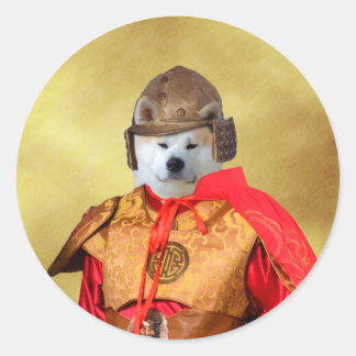 Redonda Akita Inu Samurai Pegatina