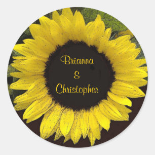 Redonda Alegre Pegatina Boda de girasol amarillo