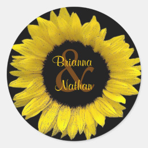 Redonda Alegre Pegatina Boda de girasol amarillo