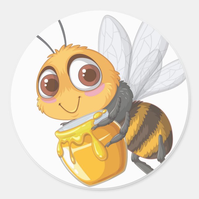 Redonda Alegre Personalizado Bee Pegatina (Notice the expressive eyes and the glistening honey, creating a warm and inviting atmosphere!)