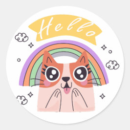 Redonda Alegre saludo Funny Cat Pegatina