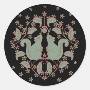 Redonda Alegría ardillas con flores Pegatina de arte anima