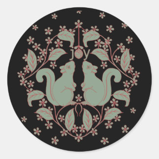 Redonda Alegría ardillas con flores Pegatina de arte anima