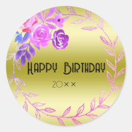 Redonda Alegría floral: feliz Pegatina de la ronda de cump