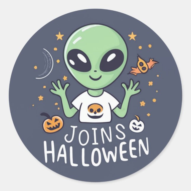 Redonda Alien se une a Pegatina de Halloween (Anverso)
