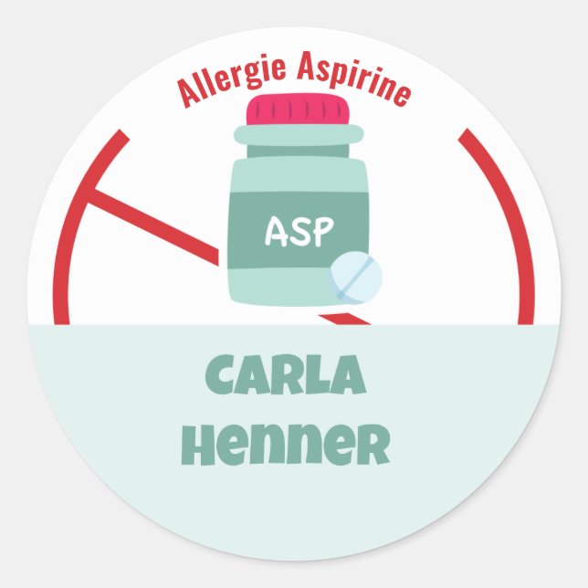 Redonda Allergie Aspirine Classic Round Pegatina (Anverso)