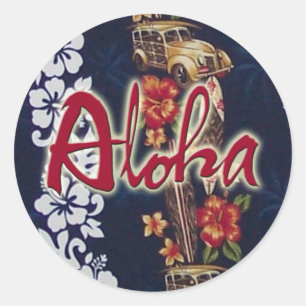 Redonda Aloha Blue Hawaiian Print Pegatina