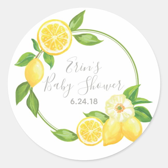 Redonda Amarillo Floral De Limón Gracias Pegatina De Etiqu (Anverso)