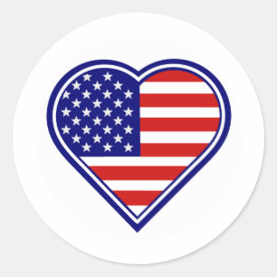 Redonda American Heart Shape Pegatina de la bandera de los