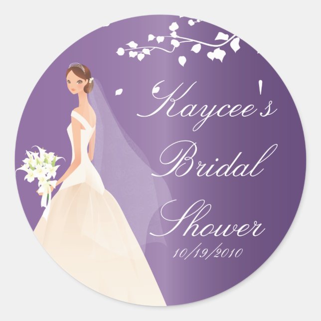 Redonda Amethyst Purple Bride Bridal Shower Pegatina (Anverso)