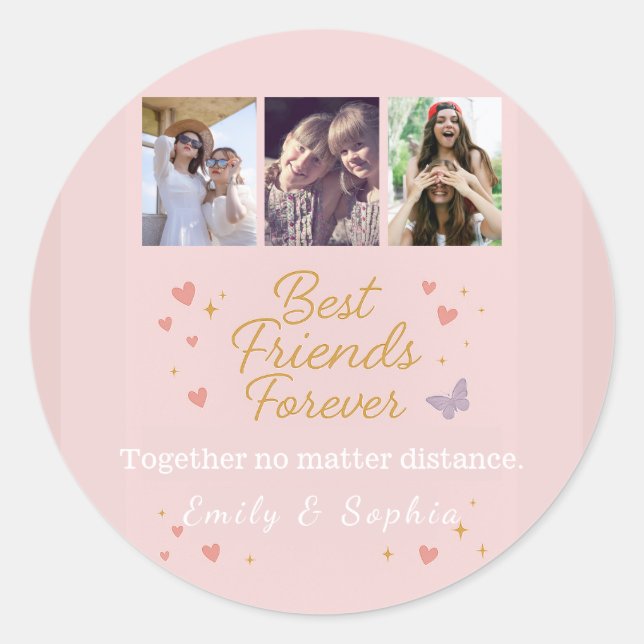Redonda Amigos para Siempre – 3 Collage de Fotos Pegatina (Anverso)