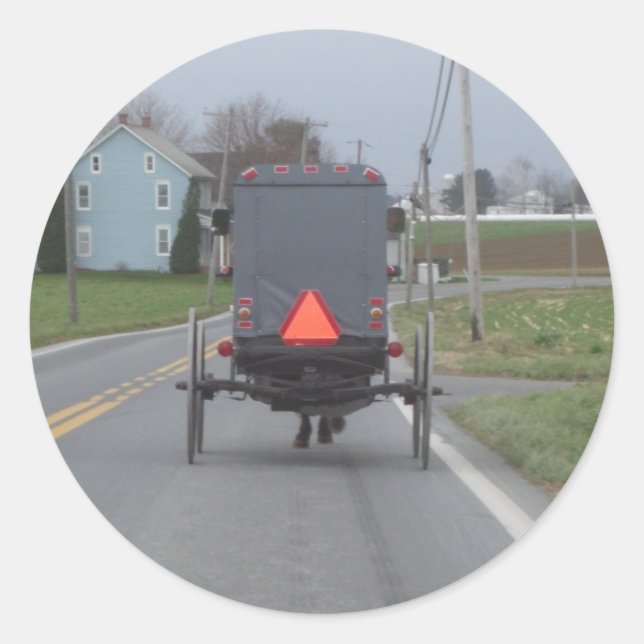 Redonda Amish Buggy Pegatina (Anverso)