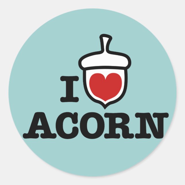 Redonda Amo a Acorn Pegatina (Anverso)