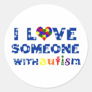 Redonda Amo a alguien con un pegatina de autismo