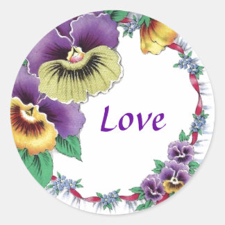 Redonda Amor Colorido Vintage Floral Pansy Ronda Pegatina