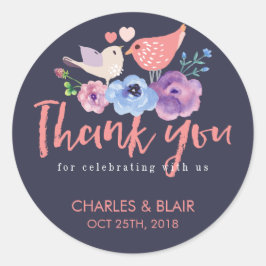 Redonda Amor Flor De Aves Gracias Pegatina Boda Script