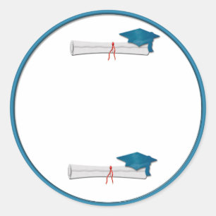 Redonda Añadir el Pegatina de graduación azul de texto