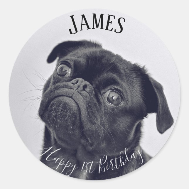 Redonda Añadir su propia foto Pegatina de nombre de cumple (Anverso)