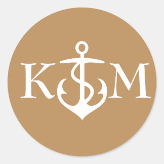 Redonda Ancla Pegatina con Iniciales en Oro