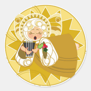 Redonda Ángel con Pegatina de arpa—Oro