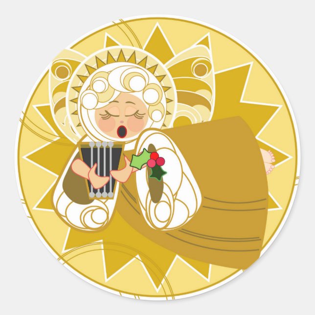Redonda Ángel con Pegatina de arpa—Oro (Anverso)