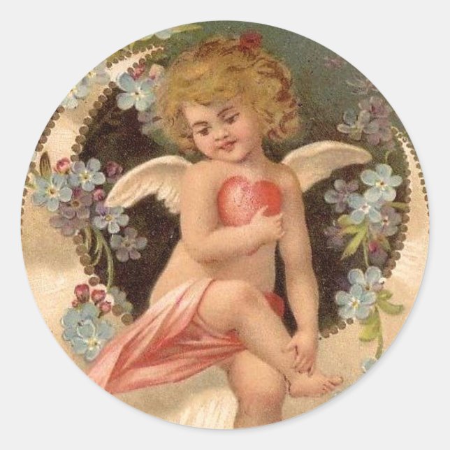 Redonda Angel Sitting on Valentine Moon - Pegatina (Anverso)