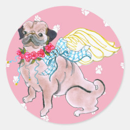 Redonda Angels Rosebud Pug Pegatina de Gulliver