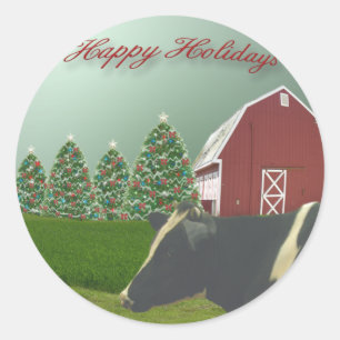Redonda Angus Cow Happy Holiday Pegatina
