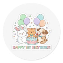 Animales bebés de cumpleaños con pegatina