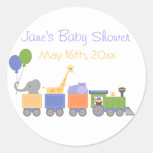 Redonda Animales Clásicos En Un Pegatina De Baby Shower En