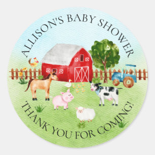 Redonda Animales de Barn Baby Shower Gracias Pegatina