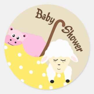 Redonda Animales rellenos Pegatina de Baby Shower Hippo & 