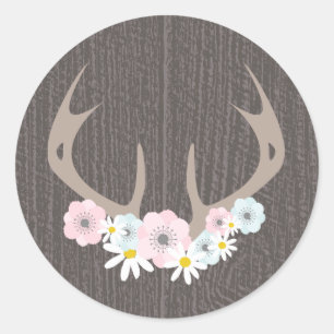 Redonda Antlers Florales + Pegatina de Madera Barn