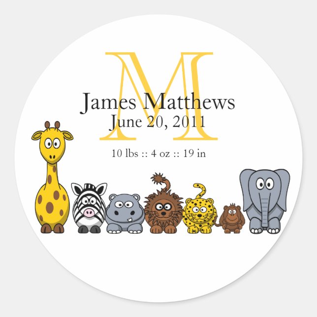 Redonda Anuncio de nacimiento Pegatina animales de la jung (Anverso)
