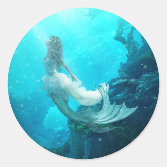 Redonda Aqua Fiona Mermaid Round Pegatina (Anverso)